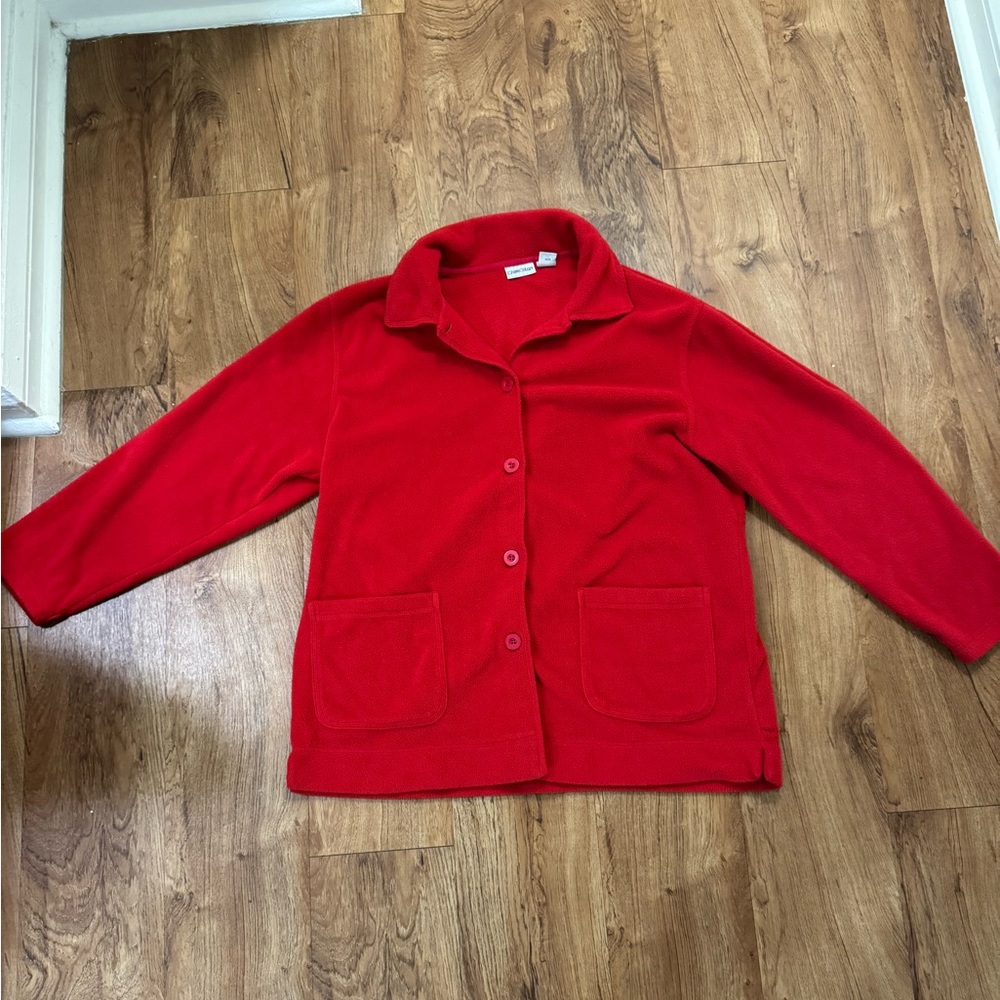 Cabin Creek Red Fleece Jacket Women’s Extra Large XL Soft Warm w Buttons Pockets